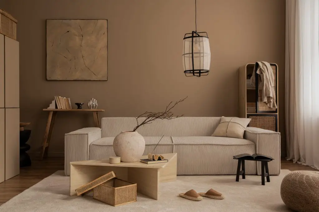 Japandi Schlafzimmer, entdecke den Einrichtungstrend und erfahre die besten Tipps und Tricks, wie du den Einrichtungsstil Japandi in dein Zuhause integrieren kannst, Wohnzimmer im Japandi Stil, Couch passend zum Japandi Stil